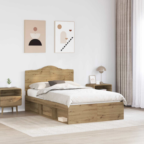 Berkfield Bed Frame Artisian Oak 135 x 190 cm Solid Pine Wood 2