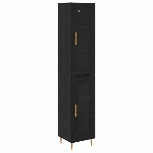 Berkfield Highboard 2 pcs Black Oak Glass 1