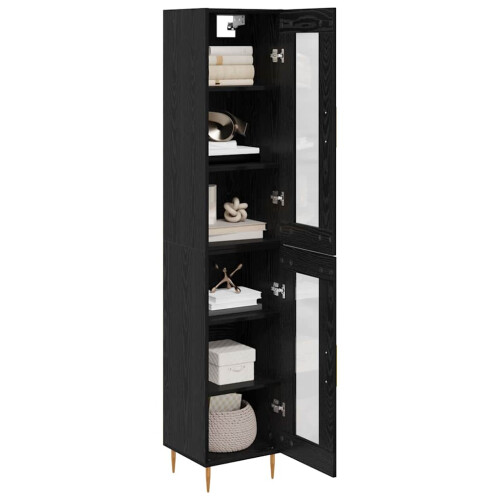 Berkfield Highboard 2 pcs Black Oak Glass 2
