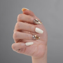 Acrylic Press On Nail Kit Coffin White Glitter with 3D Crystals, Reusable SalonReady Instant Manicure