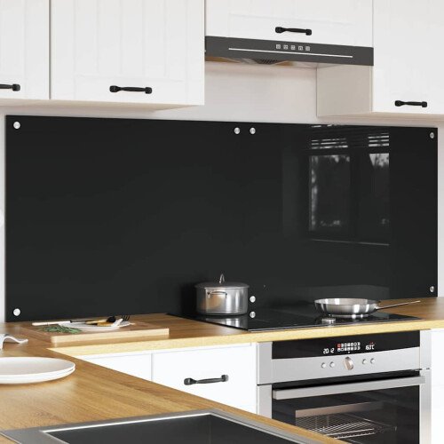 Berkfield Kitchen Backsplash 2 pcs Black 80 x 60 cm Tempered Glass 2