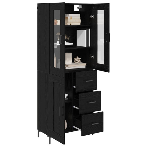 Berkfield Highboard with Drawer 2 pcs Black Oak Engineered Wood 2