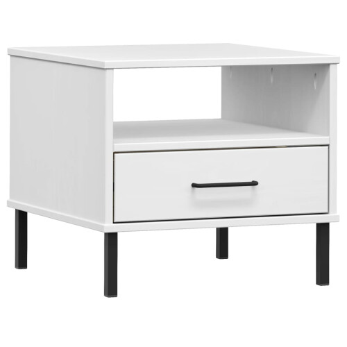 Berkfield Bedside Table with Metal Legs White Solid Wood Pine OSLO 1