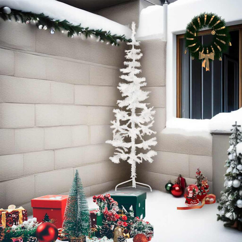 Berkfield Slim Artificial Half Christmas Tree with Stand White 210 cm 1