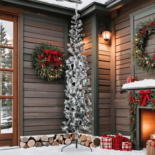 Berkfield Slim Artificial Half Christmas Tree with Flocked Snow 210 cm 1