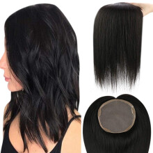8 Inch Human Hair Topper for Women 1B Off Black Mono Base Clip in Wiglet Adds Instant Volume