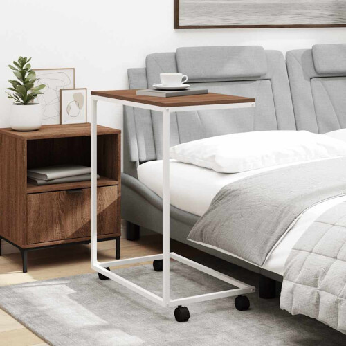 Berkfield Side Table with Wheels White 55x35x70 cm Engineered Wood 2