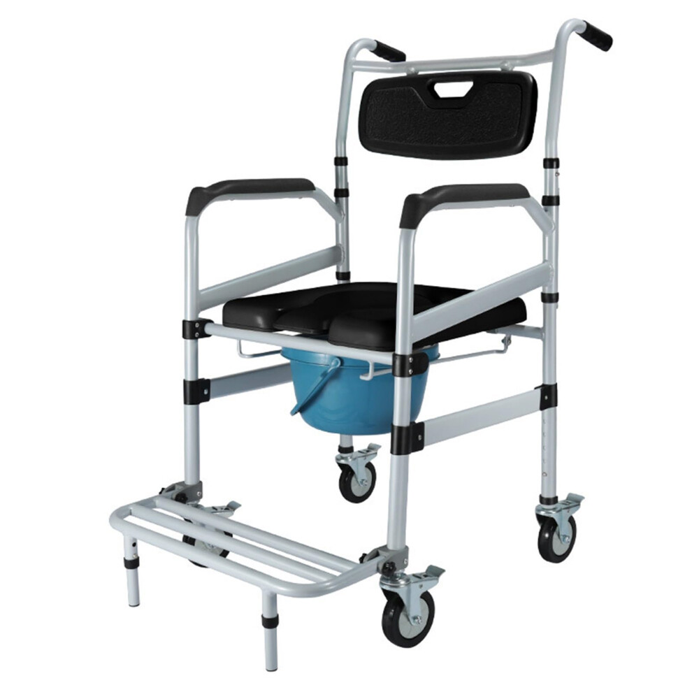 Foldable Shower Wheelchair Commode Chair with Wheels, 3 in 1 Design, Adjustable Height, Aluminum for Elderly