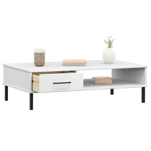 Berkfield Coffee Table with Metal Legs White Solid Wood Pine OSLO 2