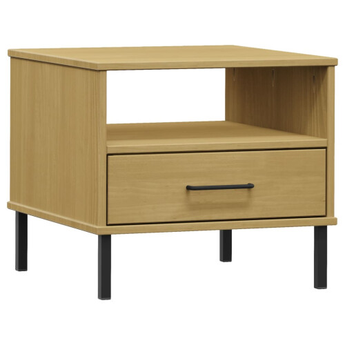 Berkfield Bedside Table with Metal Legs Brown Solid Wood Pine OSLO 1