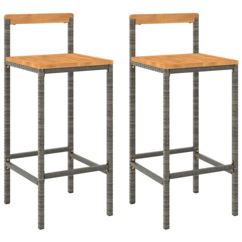 Berkfield Bar Stools 2 pcs Grey Poly Rattan and Solid Wood Acacia 1