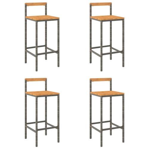 Berkfield Bar Stools 4 pcs Grey Poly Rattan and Solid Wood Acacia 1