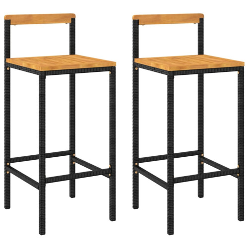 Berkfield Bar Stools 2 pcs Black Poly Rattan and Solid Wood Acacia 1