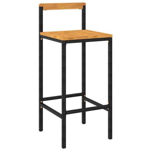 Berkfield Bar Stools 2 pcs Black Poly Rattan and Solid Wood Acacia 2