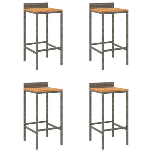 Berkfield Bar Stools 4 pcs Grey Poly Rattan and Solid Wood Acacia 1