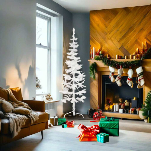 Berkfield Slim Artificial Half Christmas Tree with Stand White 180 cm 1
