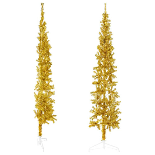 Berkfield Slim Artificial Half Christmas Tree with Stand Gold 180 cm 2