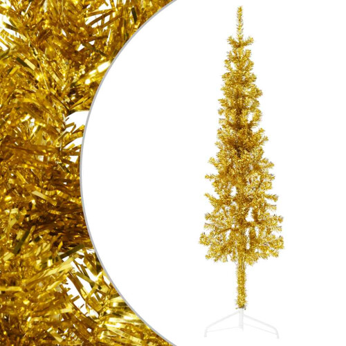 Berkfield Slim Artificial Half Christmas Tree with Stand Gold 120 cm 1