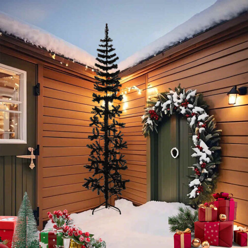 Berkfield Slim Artificial Half Christmas Tree with Stand Black 240 cm 1
