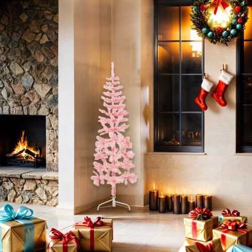 Berkfield Slim Artificial Half Christmas Tree with Stand Pink 150 cm 1