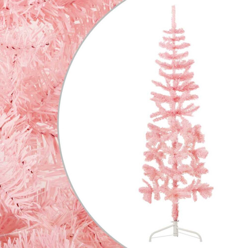 Berkfield Slim Artificial Half Christmas Tree with Stand Pink 150 cm 2