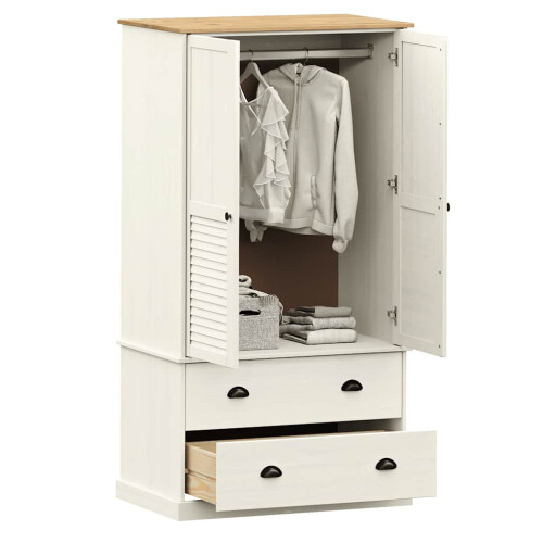 Berkfield Wardrobe VIGO White 90x55x170 cm Solid Wood Pine 2