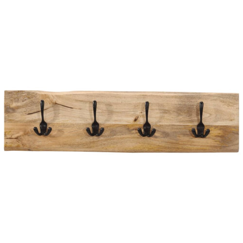 Berkfield Wall-mounted Coat Rack with 4 Hooks Solid Wood Mango 1