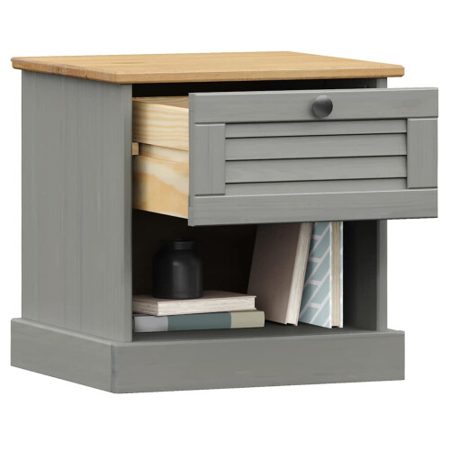 Berkfield Bedside Cabinet VIGO Grey 42x35x42 cm Solid Wood Pine 2