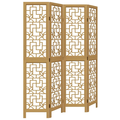 Berkfield Room Divider 4 Panels Brown Solid Wood Paulownia 1