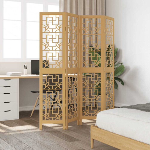 Berkfield Room Divider 4 Panels Brown Solid Wood Paulownia 2
