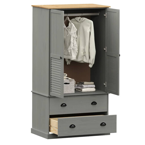 Berkfield Wardrobe VIGO Grey 90x55x170 cm Solid Wood Pine 2