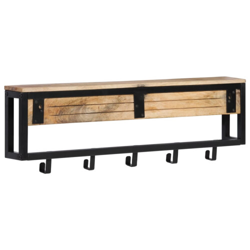 Berkfield Coat Rack 87x10x27 cm Solid Rough Wood Mango 2