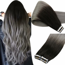 18 Inch Ombre Tape in Hair Extensions 100% Remy Human Hair Natural Black to Blue Grey Reusable Seamless Blend 20pcs 50g