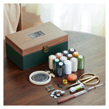 Black Walnut Wooden Sewing Box with DoubleLayer Organizer, Retro Portable Sewing Kit for Home , Emerald