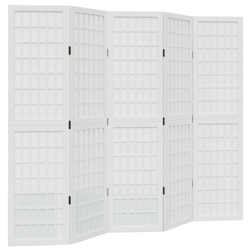 Berkfield Room Divider 5 Panels White Solid Wood Paulownia 1