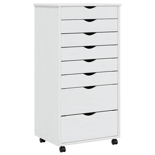 Berkfield Rolling Cabinet with Drawers MOSS White Solid Wood Pine 1