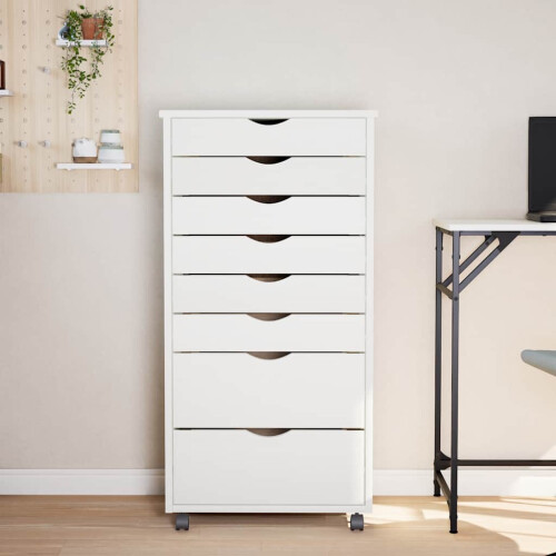 Berkfield Rolling Cabinet with Drawers MOSS White Solid Wood Pine 2
