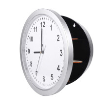 Hidden Wall Clock Safe with Shelves for Money and Jewelry, Discreet Storage Box Silver Finish