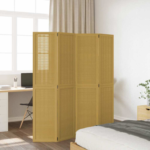 Berkfield Room Divider 4 Panels Brown Solid Wood Paulownia 2