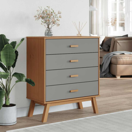 Berkfield Drawer Cabinet OLDEN Grey and Brown Solid Wood Pine 2