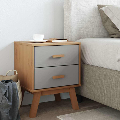 Berkfield Bedside Cabinet OLDEN Grey and Brown Solid Wood Pine 2