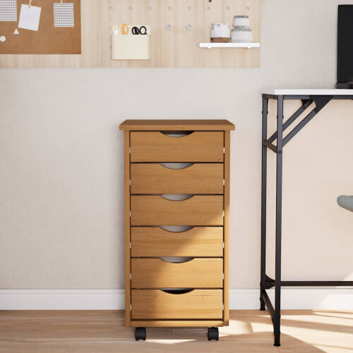 Berkfield Rolling Cabinet with Drawers MOSS Honey Brown Solid Wood Pine 2