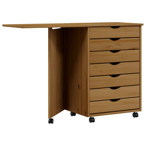 Berkfield Rolling Cabinet with Desk MOSS Honey Brown Solid Wood Pine 1