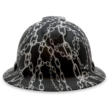 Full Brim Hard Hat OSHA Approved Safety Helmet with 6 Point Ratchet Suspension, Hydrodipped Custom Design, Flag Decal