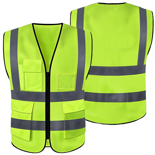 Safety Vest ANSI/ISEA  Visibility Reflective Vest with Zipper and Multi Pockets for Construction Work