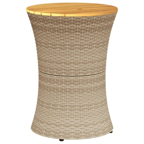 Berkfield Garden Side Table Drum Shape Beige Poly Rattan and Solid Wood 1
