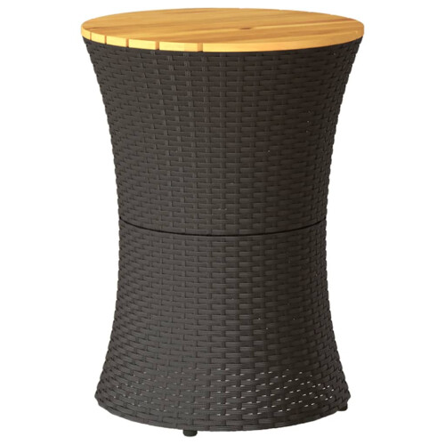 Berkfield Garden Side Table Drum Shape Black Poly Rattan and Solid Wood 1