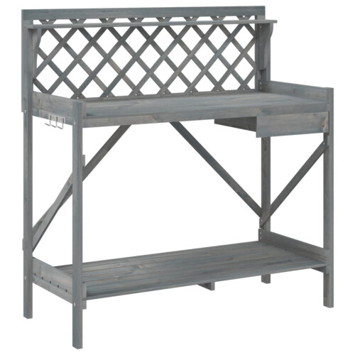Berkfield Potting Bench with Trellis Grey Solid Wood Fir 1