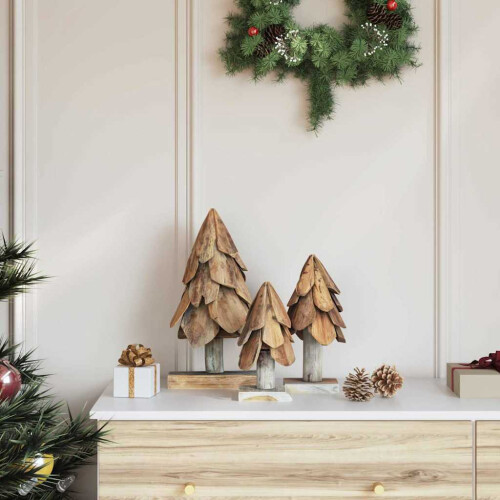 Berkfield Christmas Tree with Stand 3 pcs Brown Solid teak wood 2