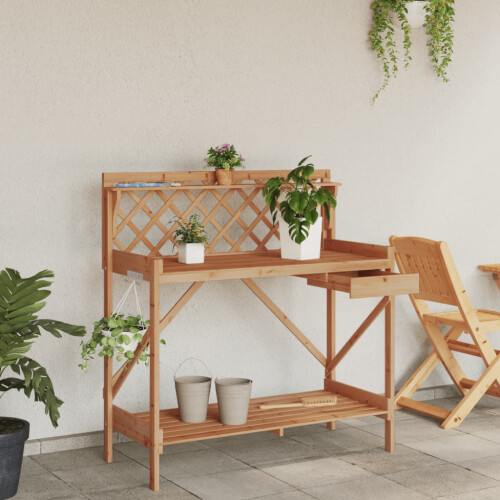 Berkfield Potting Bench with Trellis Brown Solid Wood Fir 2